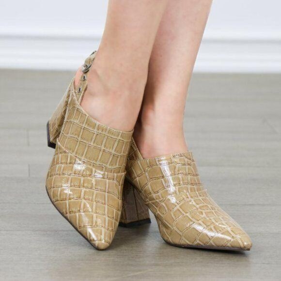 New Pointed Toe Croc-Embossed Block Heel Slingback Sandals Mules Chic & Elegant - Picture 8 of 8